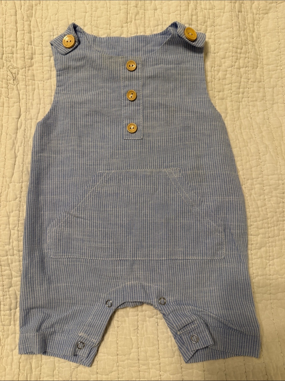 Baby Striped Blue Romper with Pocket & Buttons